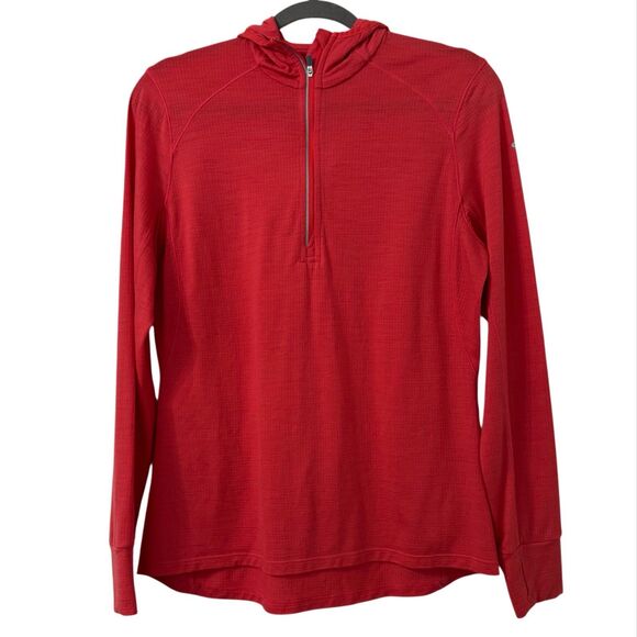 Icebreaker Merino GT Half Zip Hoodie Large Coral Outdoor Base Layer Zip Pocket - Picture 1 of 6